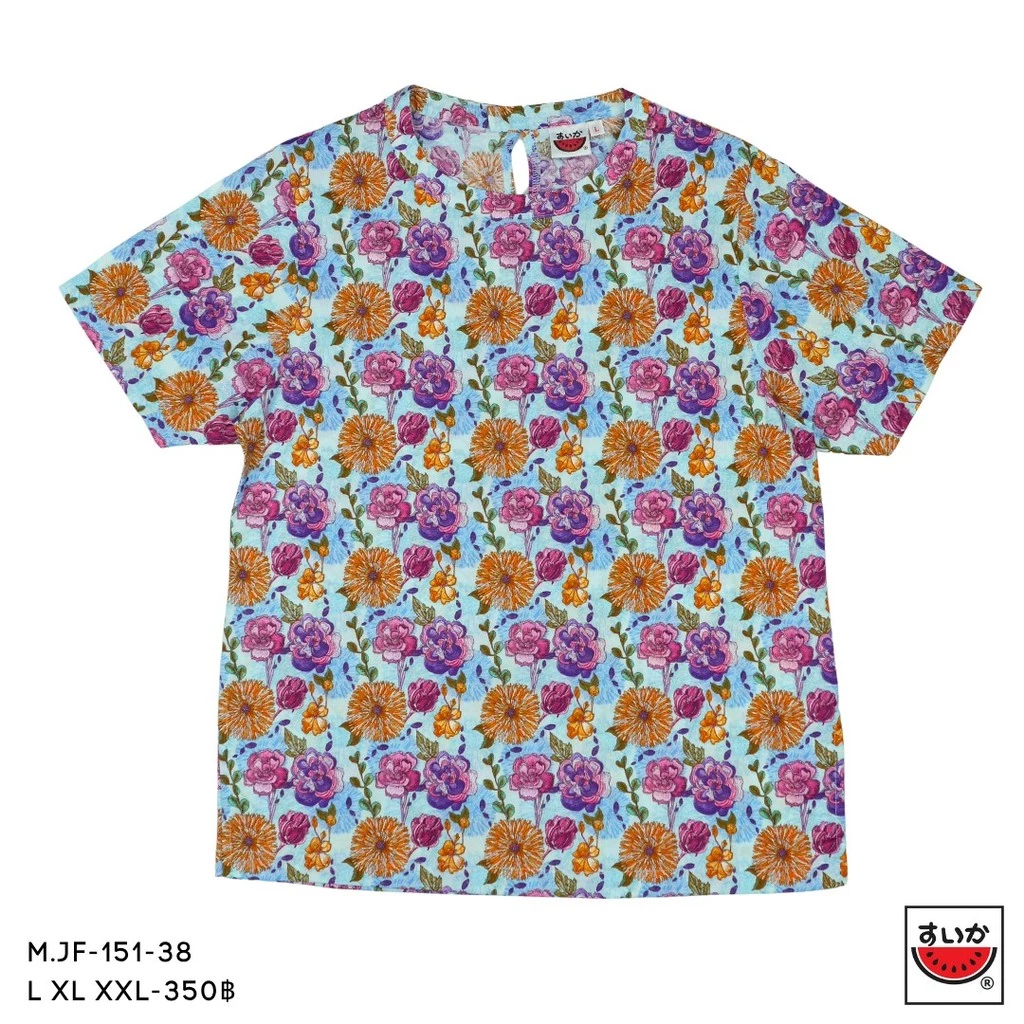 เสื้อแตงโม SUIKA คอจีนแขนสั้น ติดกระดุมหลัง ลายดอกไม้ M.JF-151 thumbnail 5