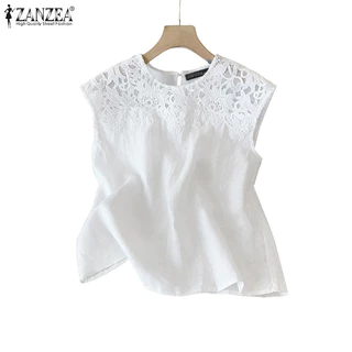 ZANZEA เสื้อแขนกุดสไตล์เกาหลีหรูหรา ทำจากผ้าโครเชต์ มีดีไซน์เหมือนเสื้อลูกเรือ