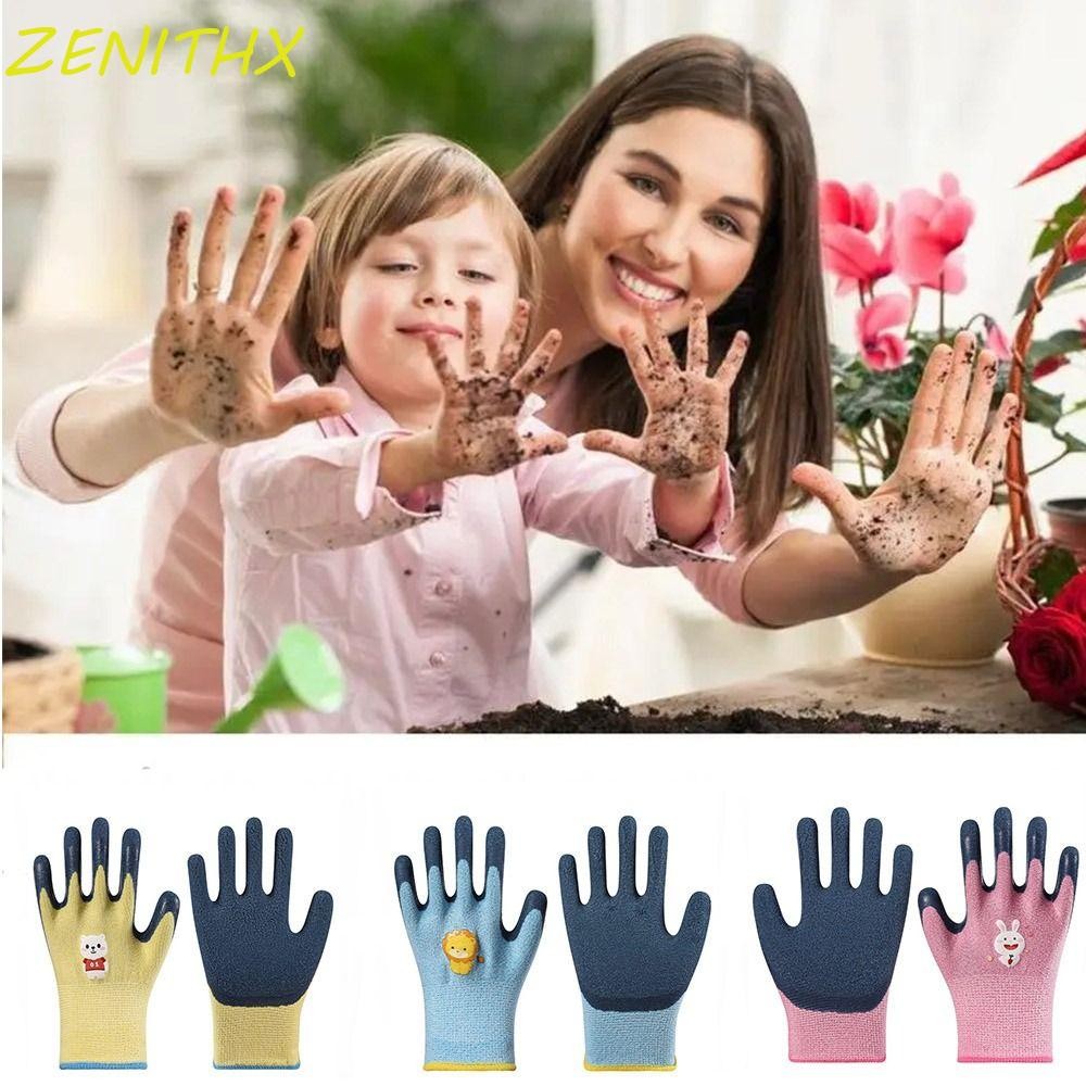 ZENITHX ถุงมือทําสวนสําหรับเด็ก, ถุงมือป้องกันเด็กกันน้ําระบายอากาศได้, ถุงมือทํางานที่ทนทานลายสัตว์กันลื่นน่ารักปลูก