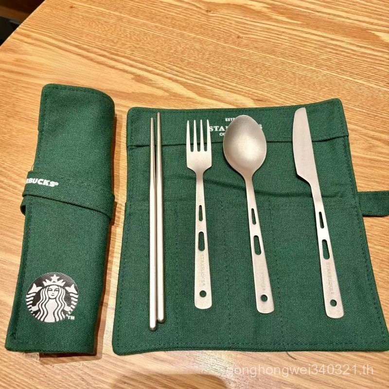 Breeze Cup. Starbucks Pure Titanium Tableware Chopsticks Spoon Family Travel Set New Folding Internet Celebrity Exquisite Student NCD3