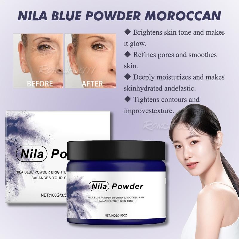Nila Blue Powder Moroccan Masque Powder 100g Daily Face Masque Pore Minimizer Brightening Firming Wash off Powder naith