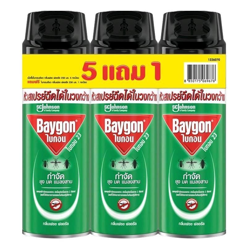 ไบกอน สเปรย์กำจัดแมลง สีเขียว 250 มล. x 5+1 [ยกลัง 12ป๋อง]