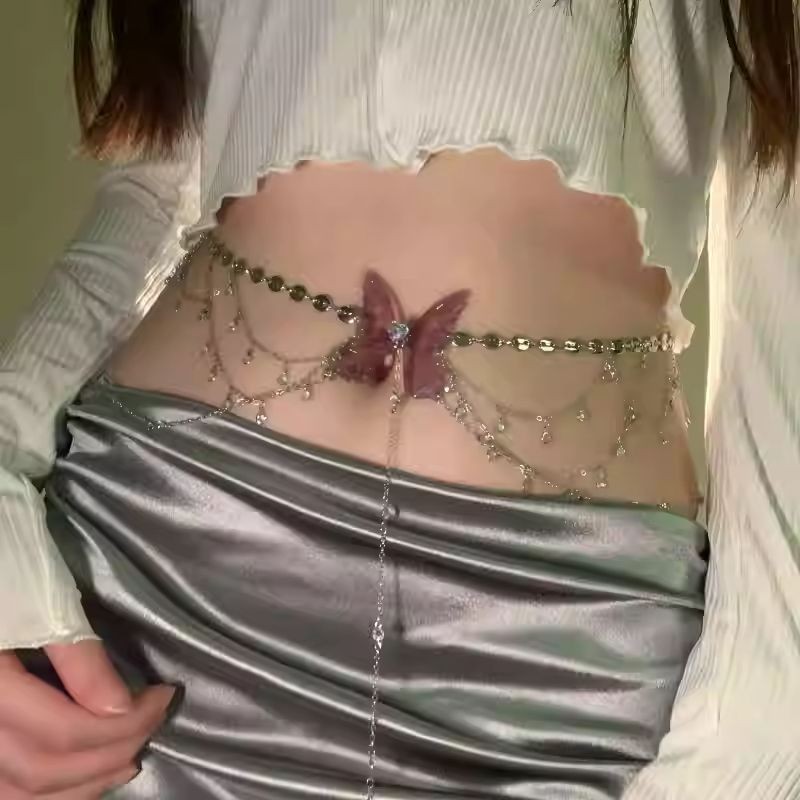 HEY TAO甜酷辣妹风蝴蝶流苏金属腰链裙子配饰女小众高级感身体链HEY TAO Sweet Cool Spicy Girl Wind Butterfly Flow20250804