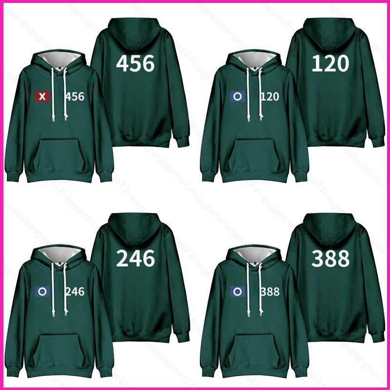 PS2 เกมปลาหมึก 2 หมายเลข 456 120 246 388 333 Hoodie Anime Sweatshirt Unisex แขนยาว SP2