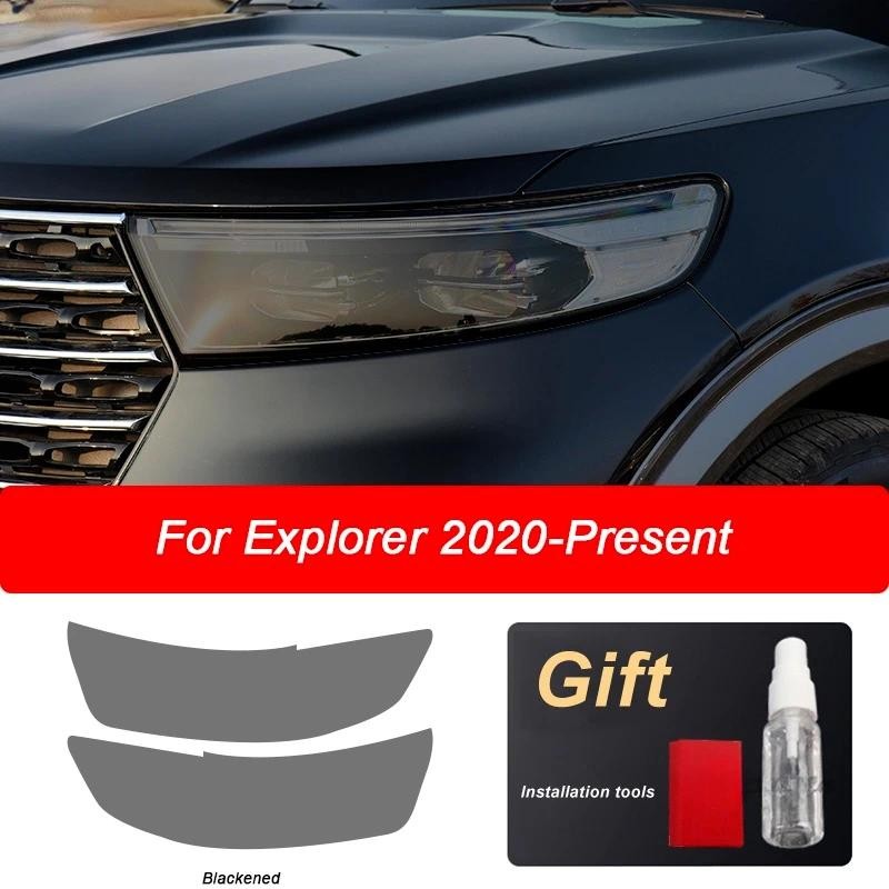 2 ชิ้นไฟหน้ารถป้องกันฟิล์มด้านหน้าโปร่งใสรมควันสีดํา TPU สติกเกอร์สําหรับ Ford Explorer 2020-On U625