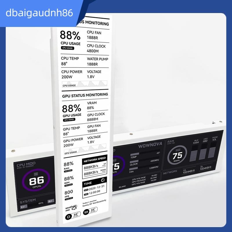 READY STOCK8.8 นิ้วคอมพิวเตอร์ Temp Monitor (Dynamic Theme รองรับ), IPS Type C หน้าจอรอง CPU RAM HDD