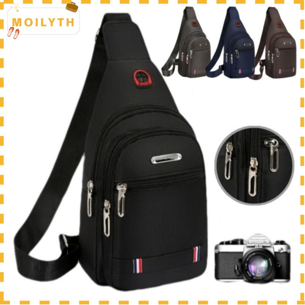 MOILYTH กระเป๋าคาดอก ทรงสี่เหลี่ยมผืนผ้า ชาร์จ USB สีดํา สีเทา สีน้ําตาล สําหรับผู้ชาย