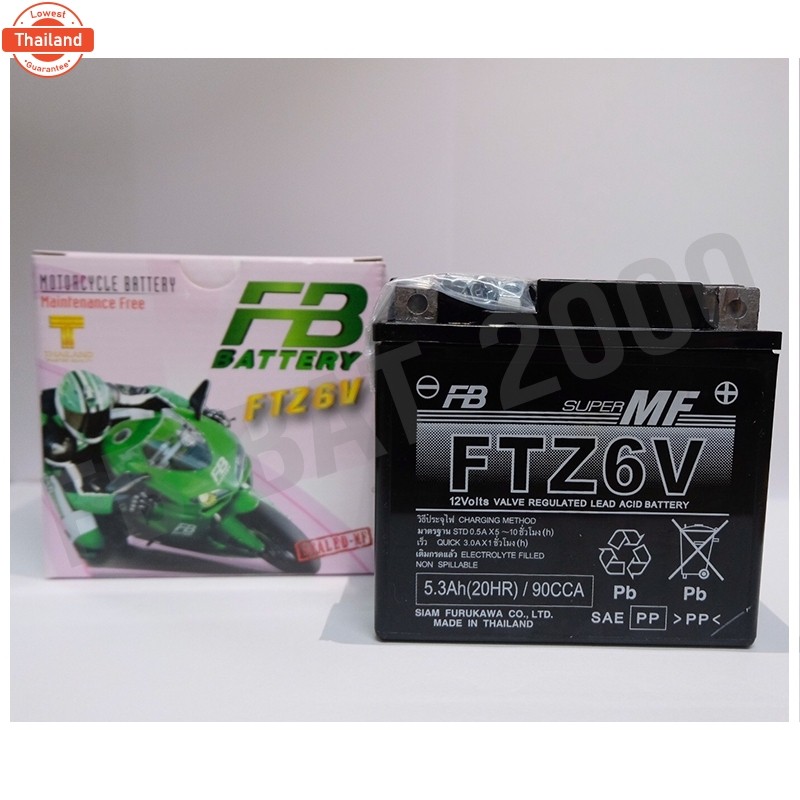 เเตมอเตอร์ไซค์ FB รุ่น FTZ6V แตแท้ติดรถ HONDA YAMAHA PCX CBR PHANTOM 12V 5.3AH