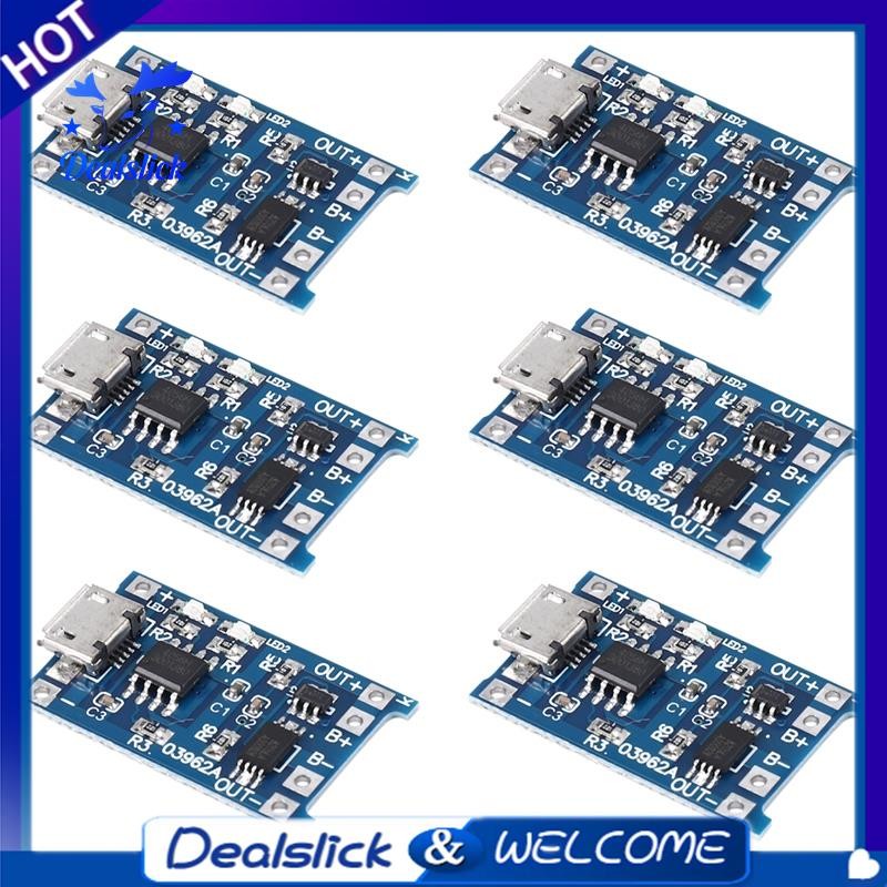6PCS สําหรับ TP4056 ชาร์จ ule พร้อมแบตเตอรี่ป้องกัน 18650 BMS 5V Micro-USB 1A ชาร์จสําหรับ 18650