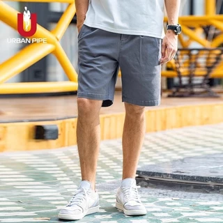 【ไซซ์28-40】URBAN PIPE กางเกงขาสั้นผ้าฝ้ายแท้ ผู้ชาย เอวยางยืด ความยาวถึงเข่า นุ่มระบายอากาศ 7212