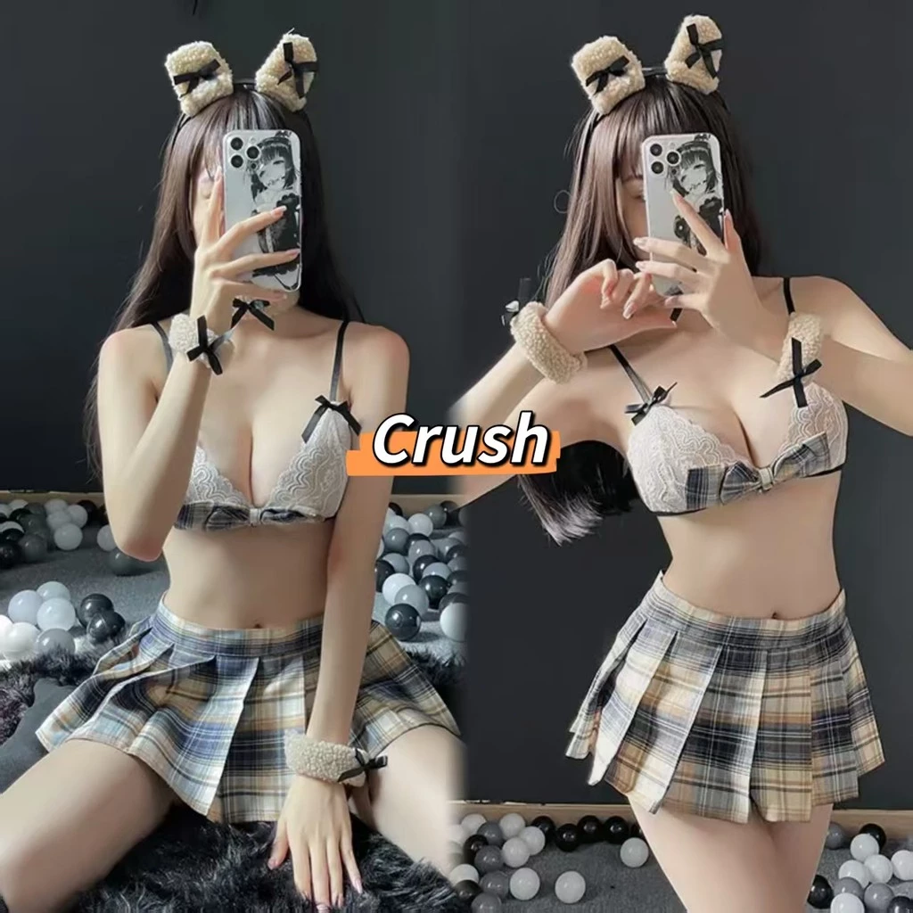 Crush💘ชุดคอสเพลย์หน้องหมีดีเทลกระโปรงลายสก็อตน่ารักๆน่าใส่มาก 🛒พร้อมส่งจากไทย (XXIONG-3)