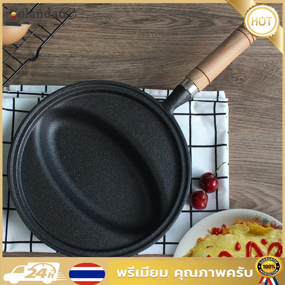 กระทะเหล็กหล่อด้ามไม้ Omurice ทําอาหารหม้อ Non-Stick แพนเค้กแม่พิมพ์ Skillet กระทะ Anti-Scald สําหรั
