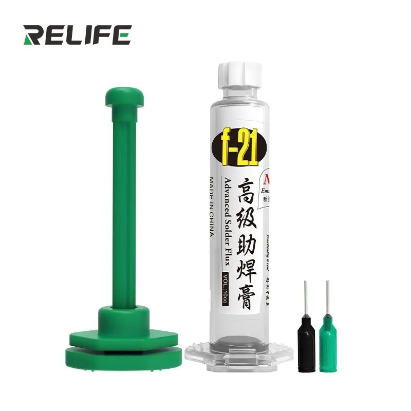 RELIFE F-21 10CC ตะกั่วและฮาโลเจนดีบุกบัดกรีวาง BGA PCB Rework เชื่อม Flux เข็มฉีดยาประเภท Emulsified Solder