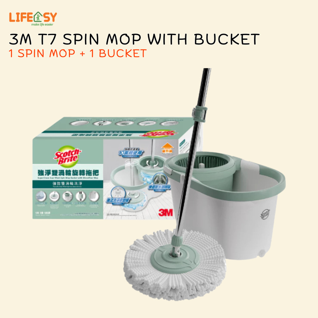 3M Scotch Brite Spin Mop ความจุ 7 ลิตรถังทนทาน 360 องศา 2 ใน 1 Eco Spin Mop House Warming