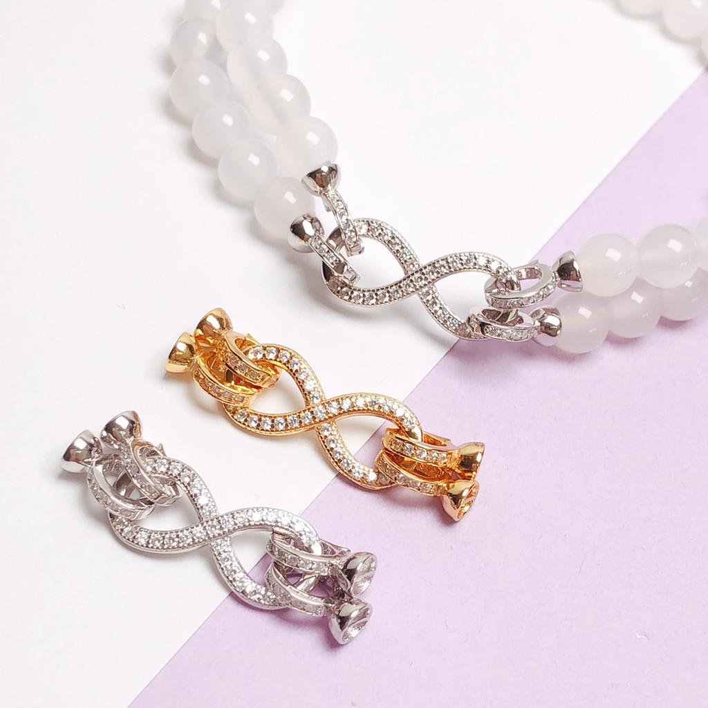 S925 เงินสเตอร์ลิง Clasp Pearl สร้อยคอ Clasp DIY เสื้อกันหนาว 18K Plated Clasp Figure-8 คู่แถวสร้อยข