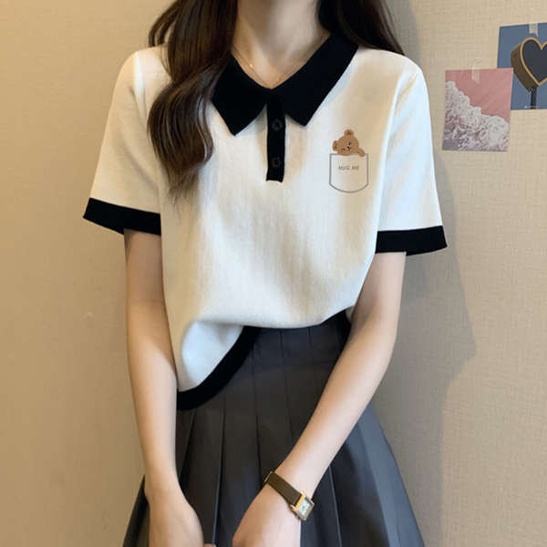 vynn official กางเกงขาบานสไตล์ฝรั่งเศส เสื้อทีเชิ้ตแขนสั้นคอโปโลสไตล์เพรพพี้เสื้อทีเชิ้ตแขนสั้นคอปกส