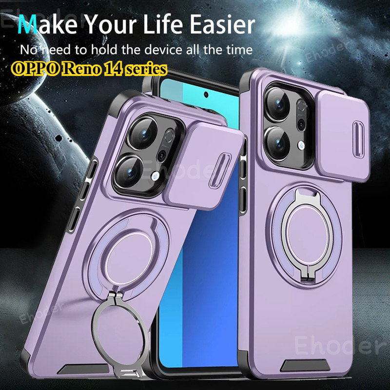 กันกระแทก Push Window สําหรับ OPPO Reno 15 14 Pro 14F 4G 5G 2025 หรูหราแม่เหล็กสําหรับ Reno15 15ProMax 15F 15C Reno14Pro 14Pro Reno14F Stand Holder ป้องกันกลับกรณี