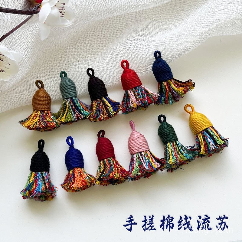 อุปกรณ์ประดับขนาดเล็ก ลายทิเบต พร้อมพู่ด้ายฝ้าย และเชือก สำหรับทำสร้อยคอ DIY HBS