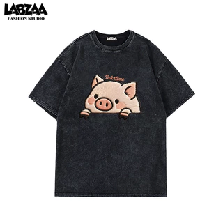 ใหม่ล่าสุด⚡ลายพิมพ์หมูน้อย แขนสั้น คอกลม เสื้อยืด ผ้าฝ้ายแท้ สินค้าเนื้อผ้าคุณภาพสูง oversize YG1179