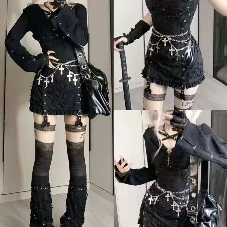 时尚美装十字架暗黑多层腰带哥特配饰cosY2K辣妹腰链金属朋克亚文化叠穿Fashionable and beautiful clothing