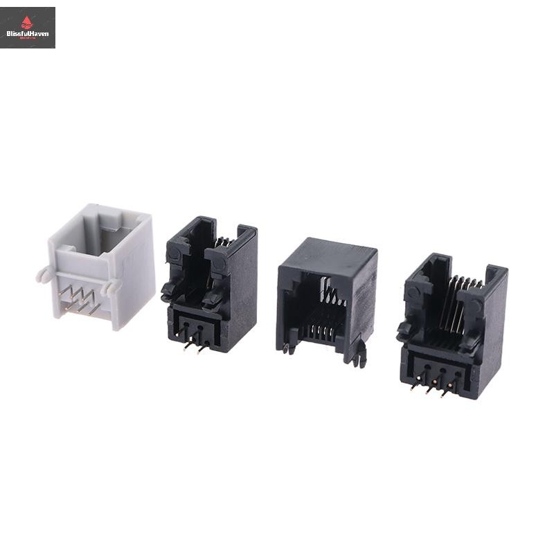 COD 10PCS RJ11 ซ็อกเก็ตโทรศัพท์ขาโค้ง 95001 4P4C 6P6C 6P4C แจ็คหญิง Pcb Connector ซ็อกเก็ตโทรศัพท์ให