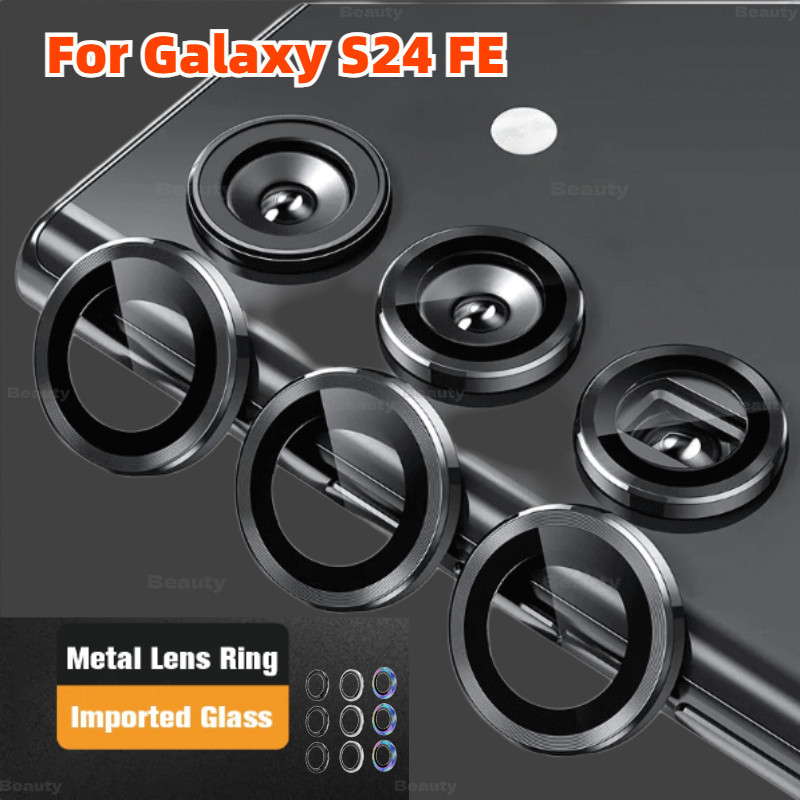 อลูมิเนียมแหวนกล้องสําหรับ Samsung Galaxy S24 FE S23 S25 Plus Ultra S22 S24 + S24Ultra S25Edge กระจกนิรภัยเลนส์ฝาครอบป้องกัน Galaxy24FE โลหะกล้องแหวนเลนส์กระจก