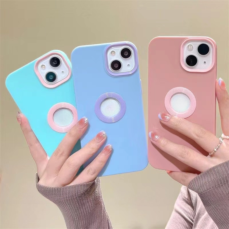 3-in-1transparente Hollow OUTโลโก้ซิลิโคนนุ่มสําหรับiPhone 15 14 13 12 11 Pro Max X XR XS Max 7 8 14 15 Plusเคสโทรศัพท์ปกหลัง