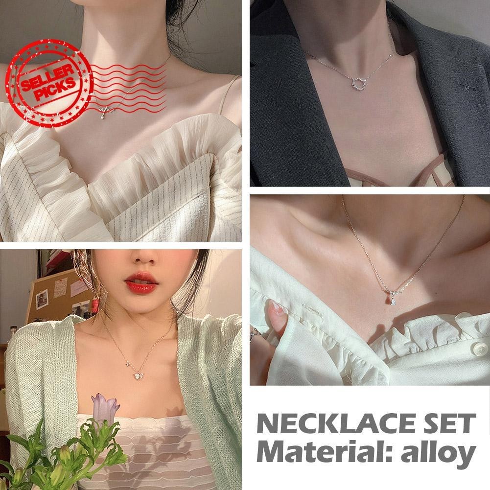 4PCS สร้อยคอผีเสื้อ Drop สร้อยคอ Electrocardiogram Collarbone สร้อยคอหัวใจ H3K2