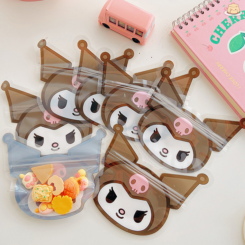 [GZ] 10 ชิ้นการ์ตูน Sanrio โปร่งใสสาวหัวใจ Ziplock กระเป๋า Cinnamoroll Kuromi My Melody สารกันบูดกระเป๋า Kawaii Candy ของขวัญกระเป๋า TH