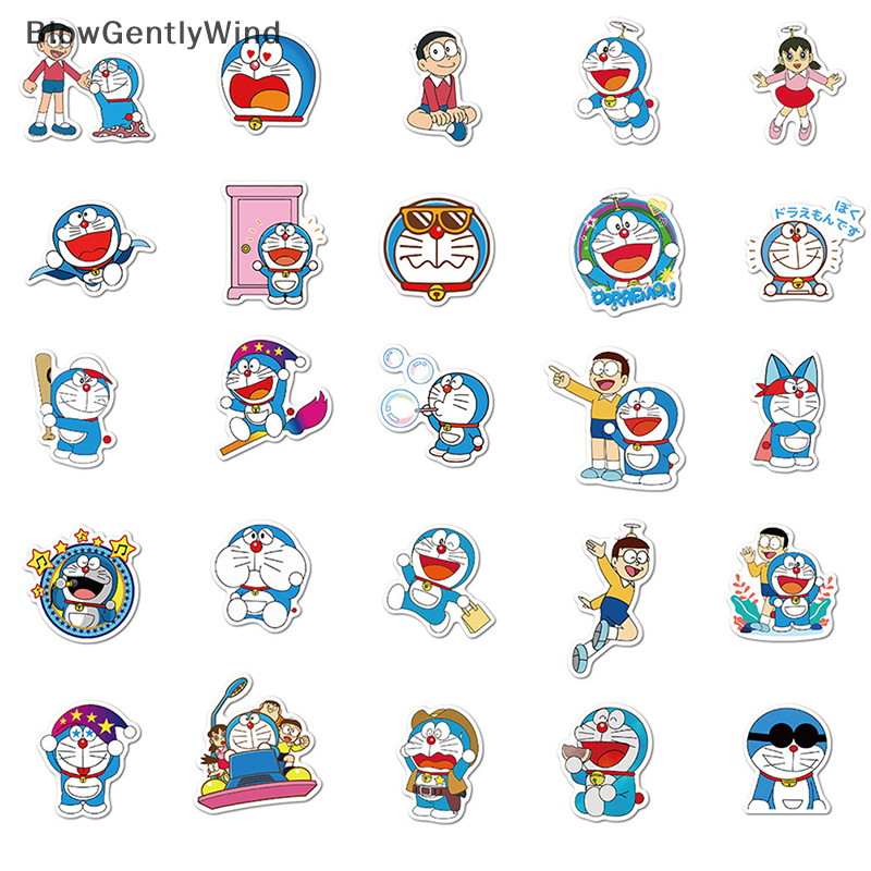 Blowgentlywind 50 ชิ้นสติกเกอร์โดราเอมอนสําหรับแล็ปท็อปรถจักรยานยนต์กระเป๋าเดินทางสโนว์บอร์ดรูปลอกรถ BGW