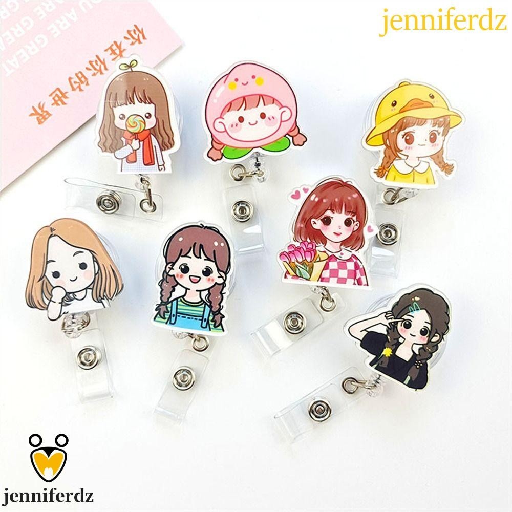 Jenniferdz คลิปหนีบป้ายชื่อ ลายการ์ตูนน่ารัก ดึงง่าย พับเก็บได้ สําหรับพยาบาล