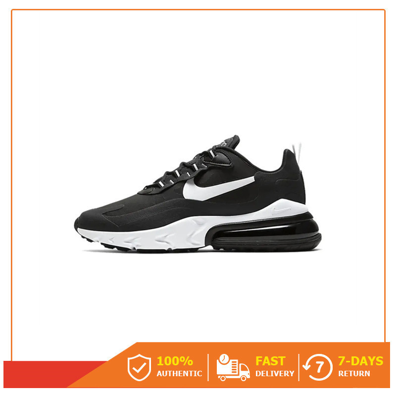 【ขายดีเป็นเทน้ำเทท่า】 เคาน์เตอร์ของแท้ Nike Air Max 270 React " Black " รองเท้ากีฬา