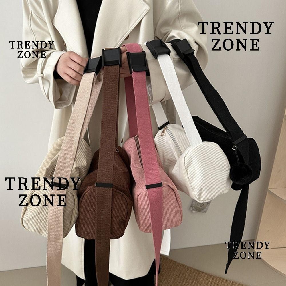 Trendyzone กระเป ๋ า Messenger , กระเป ๋ าสะพายผ ้ าลูกฟูกสีทึบ , กระเป ๋ าสะพายข ้ างเรียบง ่ ายสุภาพสตรี