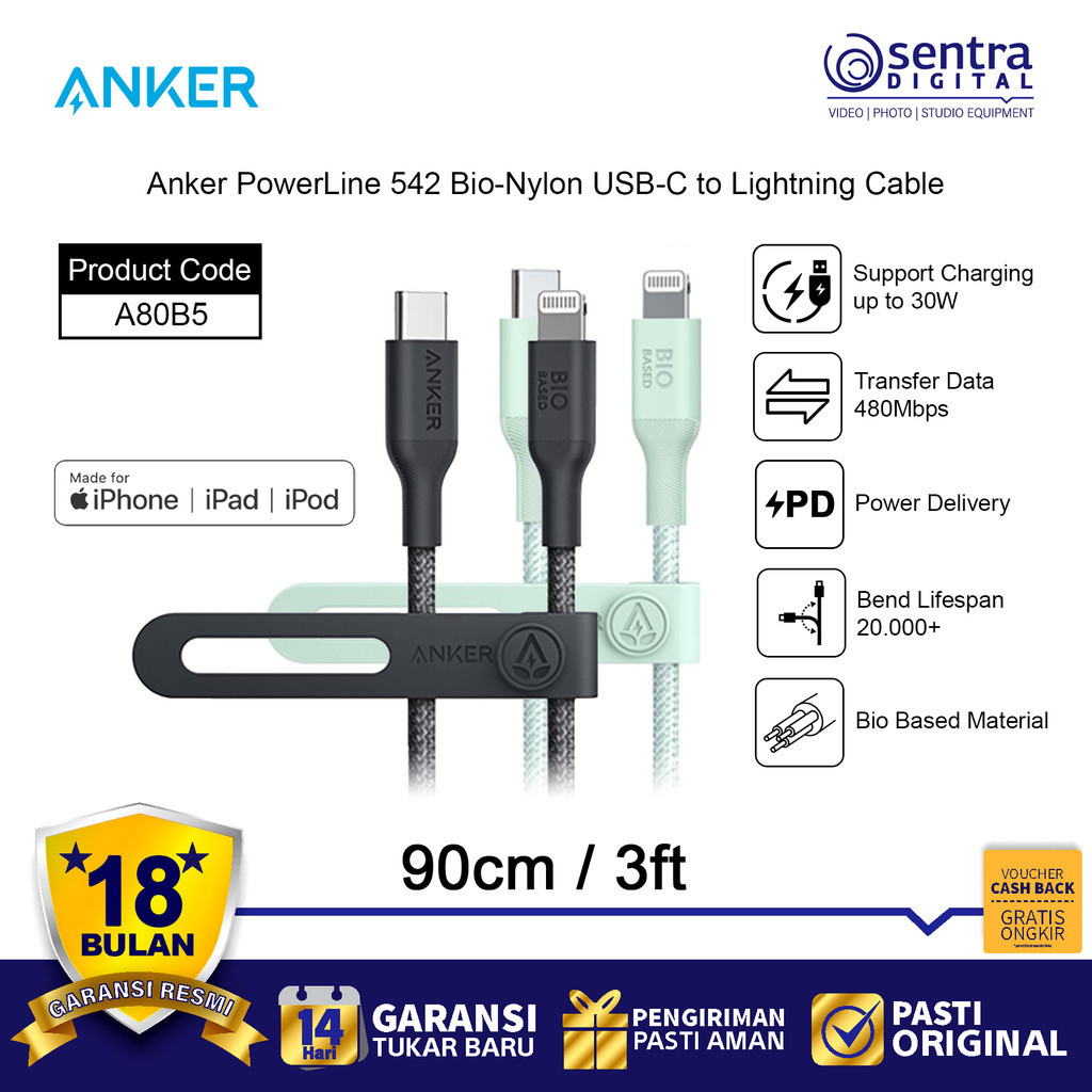 Anker 542 USB C To Lightning 3ft สายไบโอ - A80B5