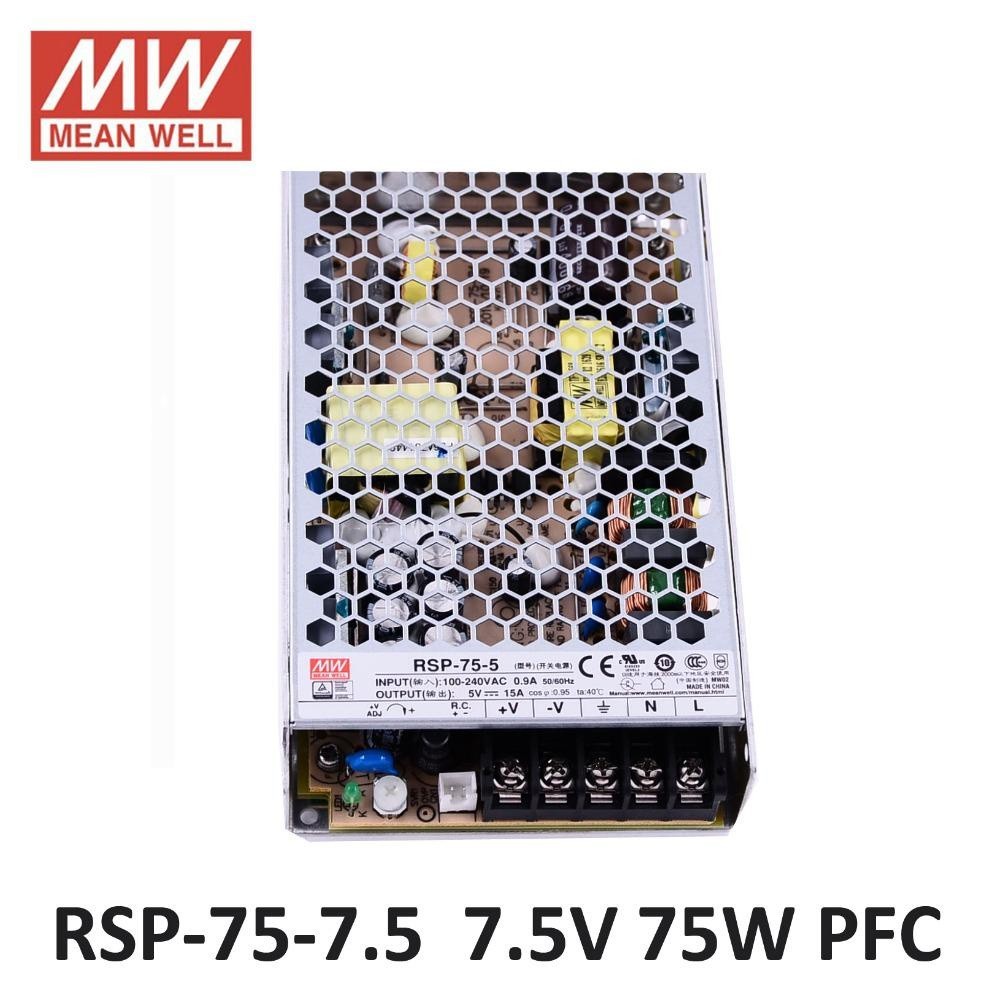 ✤Original MEAN WELL RSP-75-7.5 Switching Power Supply 7.5V 10A 75W Meanwell ac-dc 7.5V power supply