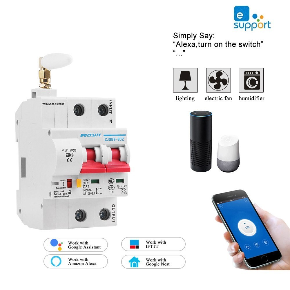 ❂2p WiFi Circuit Breaker overload short circuit protection remote control by ewelink app with  Alexa