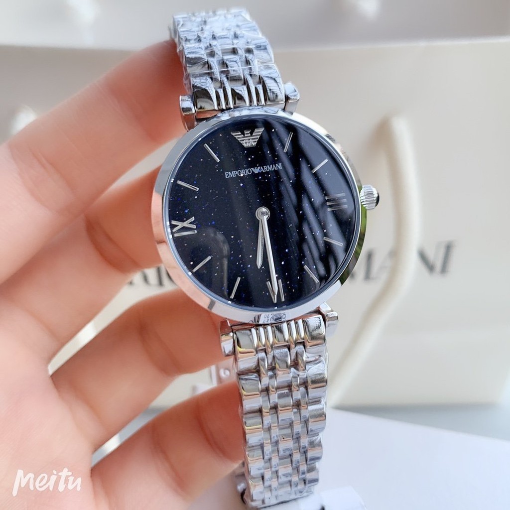 นาฬิกาผู้หญิง Original Women Ladies Emporio Armani Blue Dial Silver Steel Watch AR11091 AR11092 AR19