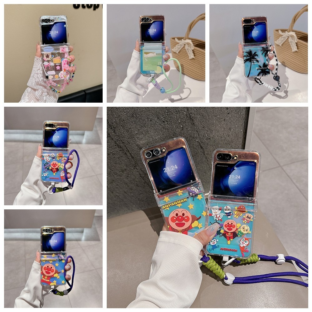 กันกระแทกปลอกใสสําหรับ Samsung Galaxy Z Flip 6 5 4 3 ฝุ่นหลักฐานดอกไม้คลาสสิก Zflip3 Flip4 Flip5 Flip6 เชือกเส้นเล็กเคสโทรศัพท์