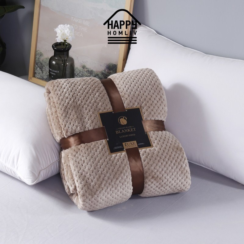 HAPPY HOMLIV ผ้าห่มพกพา หนาสับปะรดตรวจสอบผ้าห่ม Flannel ผ้าห่ม Nap ผ้าห่มเครื่องปรับอากาศ ผ้าห่ม