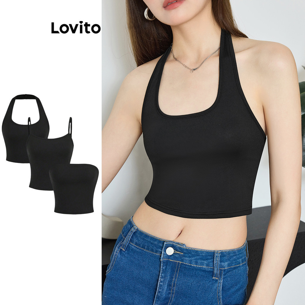 Lovito เสื้อแขนกุดผู้หญิง สีพื้น สไตล์ลำลอง L92MD982