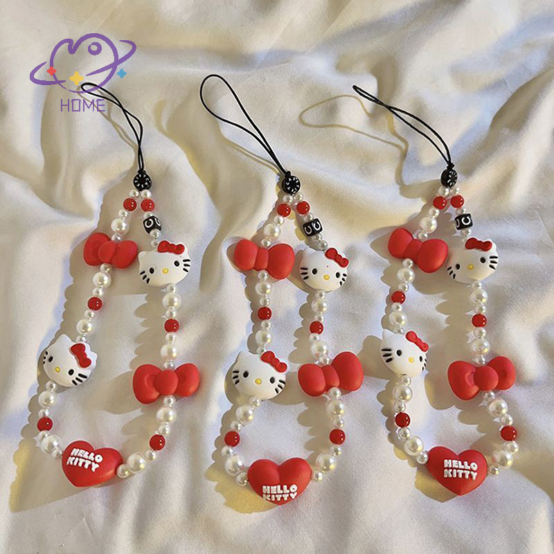 [mayhome] Kawaii Sanrio Mobile จี้ Hello Kitty Anti-lost Lanyard Key ข้อมือสั้นเชือกเครื่องประดับสีแดงพวงกุญแจอะนิเมะผู้หญิงมือถือโซ่ {TH}