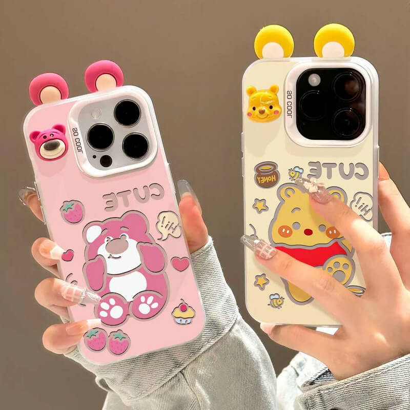 เคส OPPO Reno 11F 11 10 F25 5G 8Z 7Z 7 8 Pro 8T 5F 4F 5 Lite 4 6 4G A39 F5 A83 A71 A5 A9 2020 A57 A1 Lovely Strawberry Bear Winnie the Pooh Lotso Cute Couple Phone Case Shockproof Full Protective Soft Edge Back Cover 1YKC 17