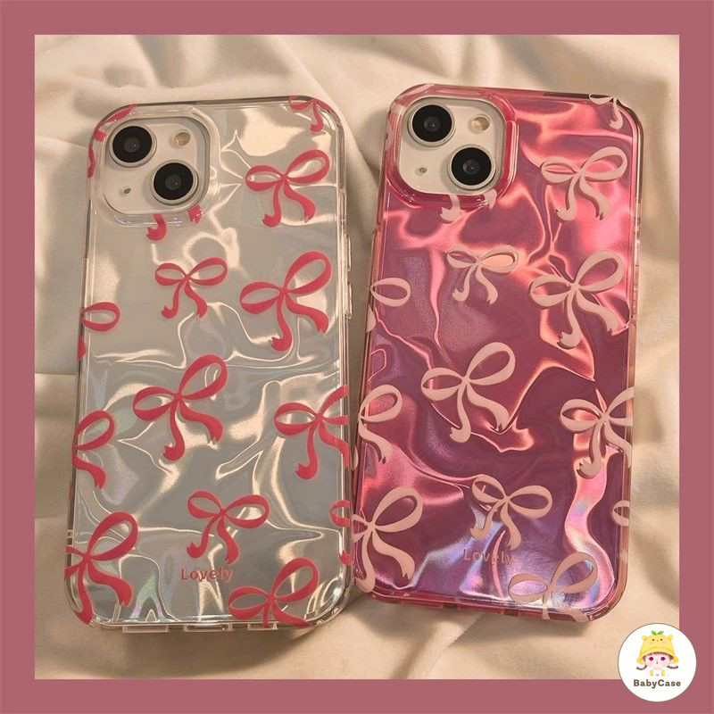 โบว์ผูกโบว์สีชมพูหรูหราโบว์ผูกโบว์ระยิบระยับแวววา เคสIPhone 16 11 15 13 14 12 Pro Max XR 7Plus 7 15 8 6 6S Plus X XS Max