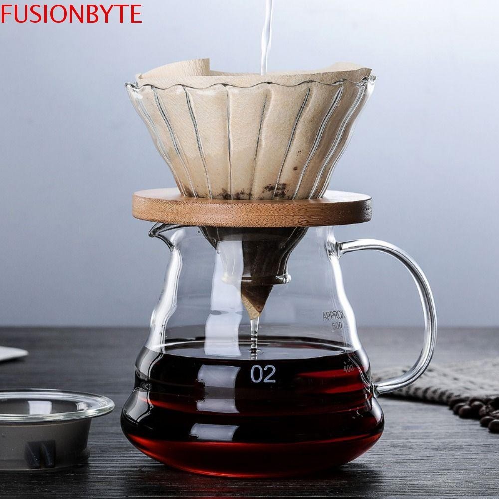 Fusionbyte Pour Over เครื่องชงกาแฟ, ทนความร้อนวอลนัท Handle Glass Coffee Dripper, โปร่งใส Cloud Shap