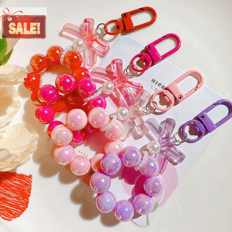 Bl Candy Bows Lanyard Anti-Lost สร้อยข้อมือลูกปัดสําหรับโทรศัพท์มือถือกรณีสายรัดข้อมือพวงกุญแจรถน่ารักโทรศัพท์ Charm A