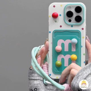 กระเป๋าสตางค์แบบมีสายคล้องรูปถั่วช็อคโกแลตสีลูกกวาด เคส IPhone 16 11 13 12 15 14 Pro Max 14 7 15 8 Plus XR X XS Max SE