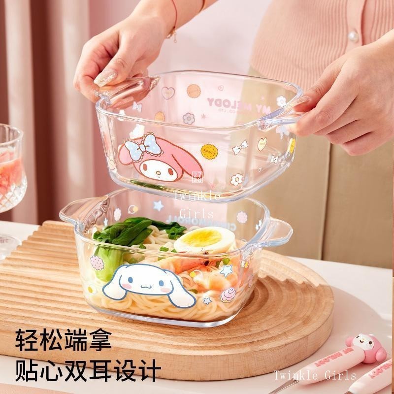 ของแท้ ซินนามอนโรล สวัสดี คิตตี้ 1000มล ชามแก้วทนอุณหภูมิสูงชามสี่เหลี่ยม ทํานอง ของใช้ในครัวเรือนบนโต๊ะอาหารน่ารักราเมนชามข้าวสลัดขนมชามโยเกิร์ต