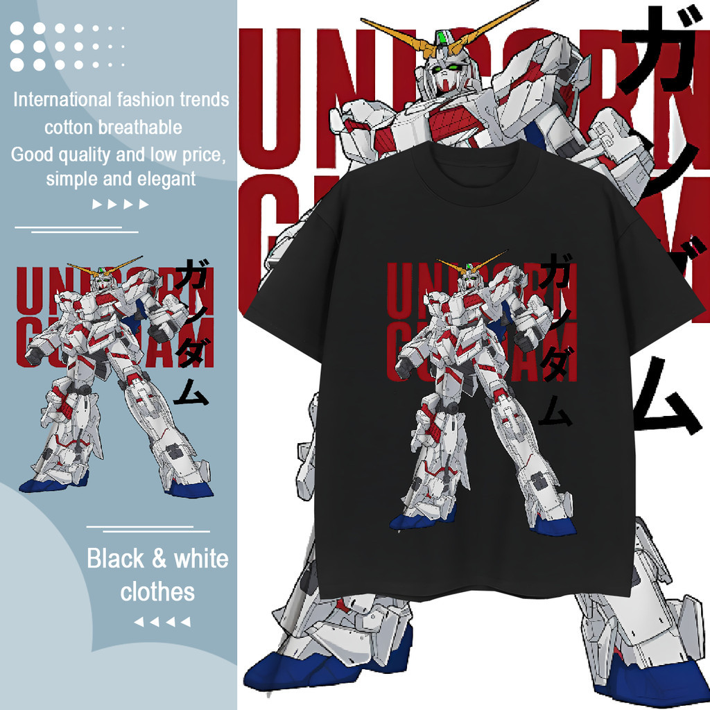 GUNDAM การพิมพ์ ลมสบาย ๆ สะดวกสบาย ระบายอากาศได้ ขนาดบวก เสื้อเชิ้ตผ้าฝ้าย