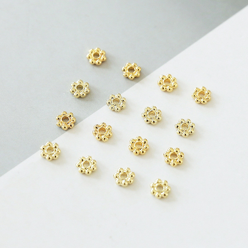 ทองแดงหุ้มทอง18K ลูกปัด14K สร้อยข้อมือรักษาสีหมวกดอกไม้ DIY เครื่องประดับแฮนด์เมดสร้อยคอสร้อยข้อมือวัสดุอุปกรณ์เสริม