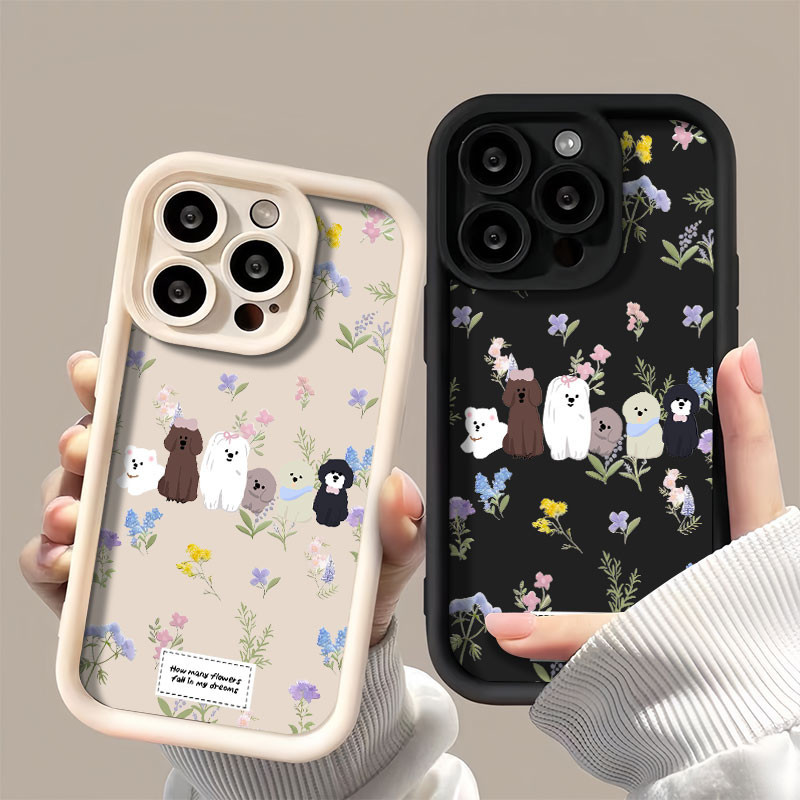ใช้ได้กับเคสโทรศัพท์มือถือ IPHONE 11 12 13 14 15 plus Pro Max iphoneX Xr Xs Max 7 8 6s plus ลูกสุนัขดอกไม้น่ารักแฟชั่นทุกอย่างเคสโทรศัพท์นุ่มกันกระแทกทนทาน